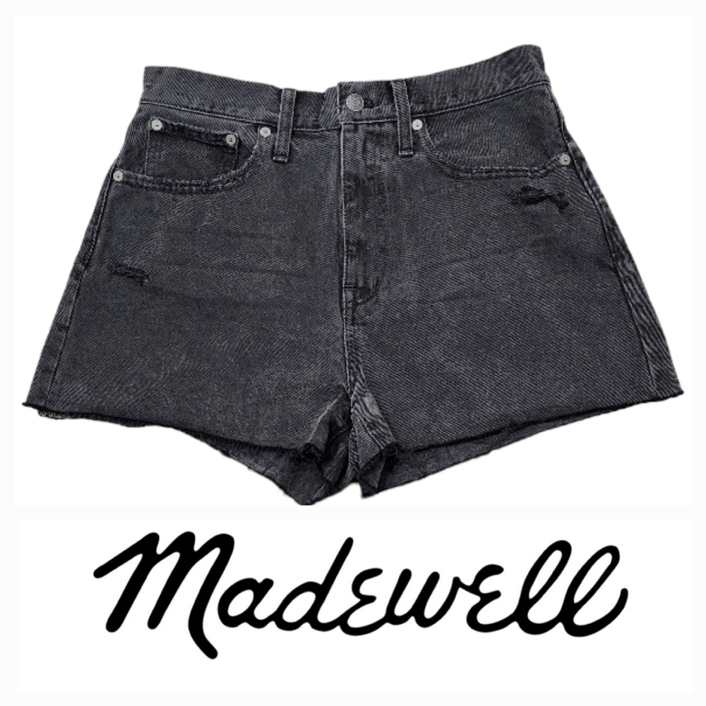 NWT Madewell The Momjean High-Rise Raw-Hem Denim Shorts Cutoff Gray/Black 28